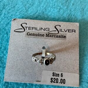 Sterling Silver Marcasite Ring with Black Stone